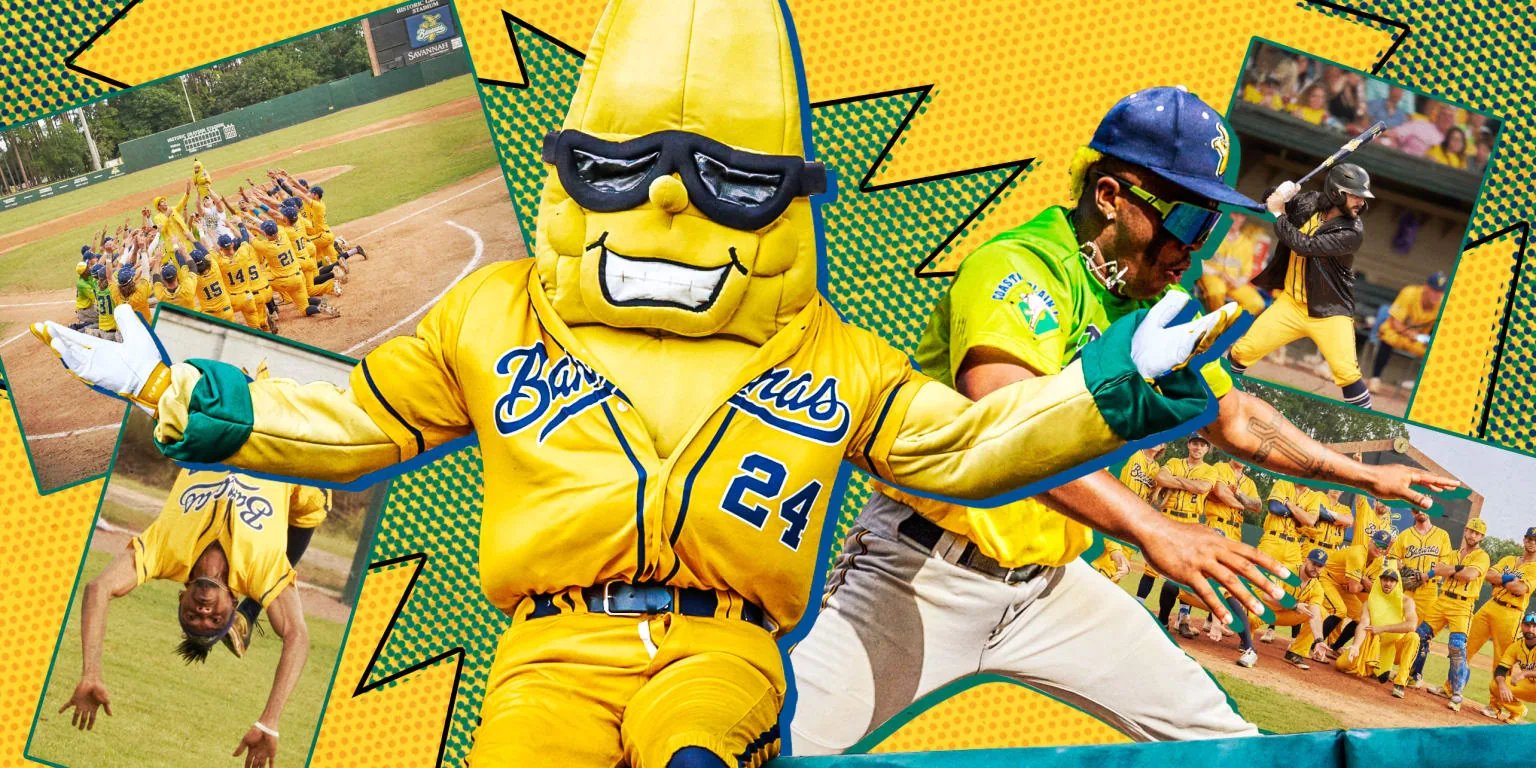 Savannah Bananas baseball and performance moments in an MLB photo collage