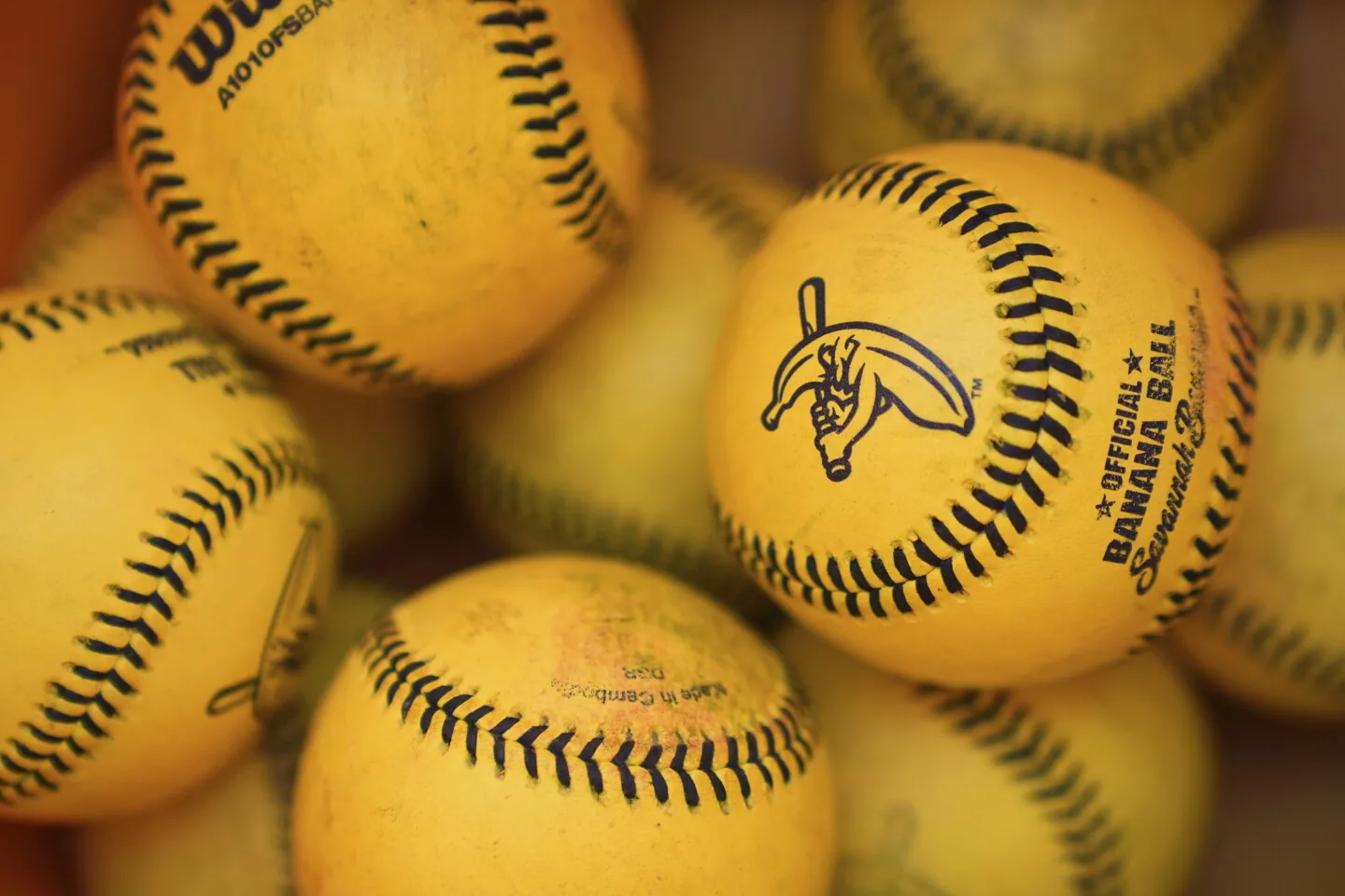 A bucket of official yellow Banana Balls before a 2025 game in Seattle
